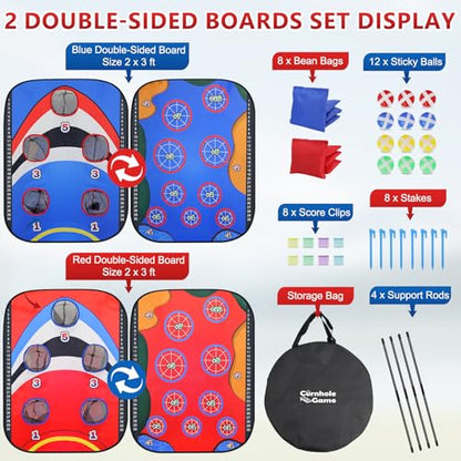 Collapsible Cornhole Board Set, AYAMAYA 2 x 3ft Portable Double Sided Corn Hole Games & Golf Game, Camping Games with 8 Bean Bags & 12 Sticky Balls for Outdoor Beach Lawn Yard Family Party Toys