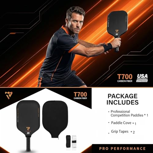 T700 Carbon Fiber Pickleball Paddle, Pickleball Set 16mm Pickle Ball Rackets with CMS Matte Surface Lightweight Honeycomb Core & Durable Edge Frame Larger Sweet Spot - color: PRO -1 Racket