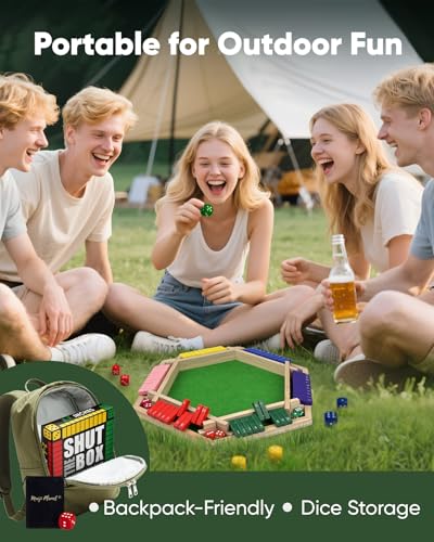 Original Classic 2-6 Player Shut The Box Game, Math Dice Board Game for Family Night Classroom Travel, Wooden Classic Table for Group Kid Adult Senior Camp Party Bar Easy Quick and Fun - size: 6P