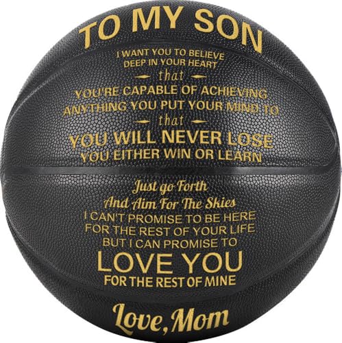KAAYEE Engraved Basketball for Grandson, Engraved Basketball for Son from Mom Dad, Personalized 29.5" Basketballs Gifts, Custom Christmas Birthday Graduation Back to School Gift for Son from Mom Dad - color: Black-Mom to Son