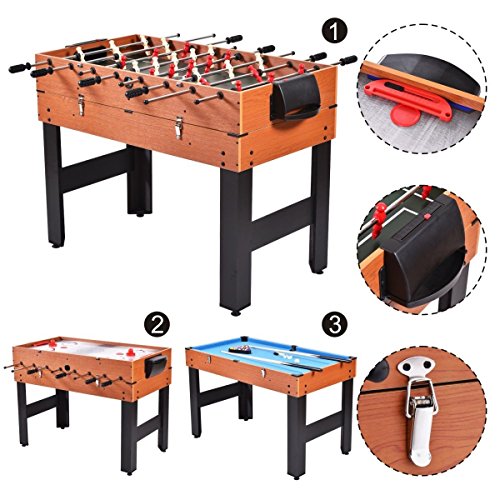 New 48" 3-in-1 Multi Combo Game Table Foosball Soccer Billiards Pool Hockey for Kids
