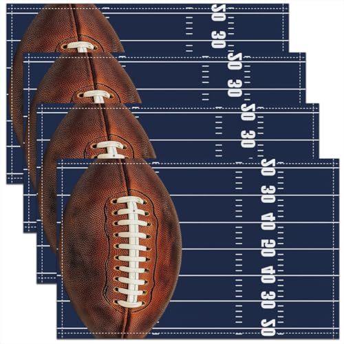 Erosebridal Football Placemats Set of 4 12x18 Sports Place Mat for Kids Teens Men Soccer Ball Game Ruler Stripe Geometric Blue Brown Heat Resisting Table Mats - color: Blue Brown