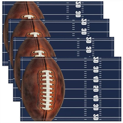 Erosebridal Football Placemats Set of 4 12x18 Sports Place Mat for Kids Teens Men Soccer Ball Game Ruler Stripe Geometric Blue Brown Heat Resisting Table Mats - color: Blue Brown