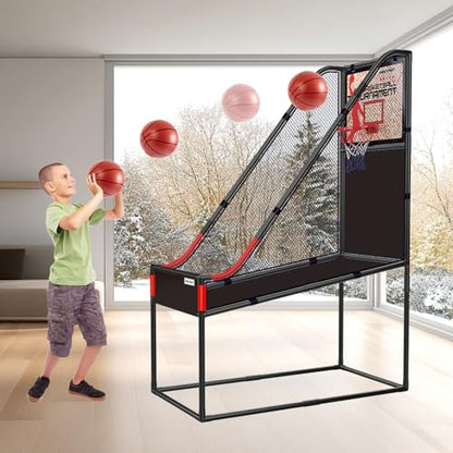 63.7" New Arcade Basketball Game Indoor for Toddlers & Kid 5-7, 8-12 - Basketball Hoop for Kids 3-12 with Wooden Board - Kids Basketball Hoop, Fun Basketball Toys & Gifts for Boys