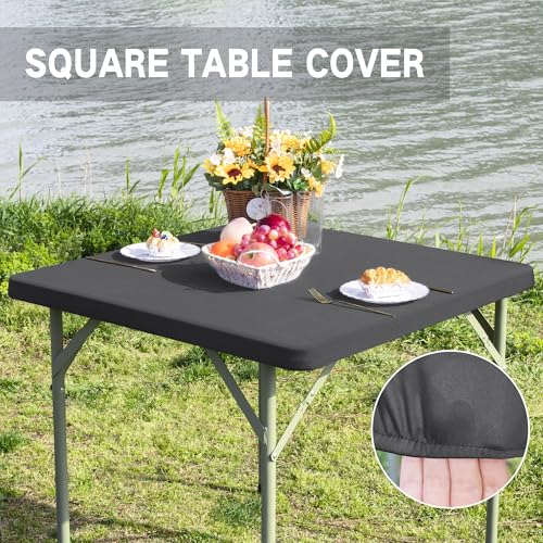Square Fitted Table Cover Elastic Tablecloth Stretch Spandex Table Top Cover Table Topper Cap for Dining Kitchen Home Party Grey 34X34 Inch - color: Grey, size: 34" x 34" (Square)