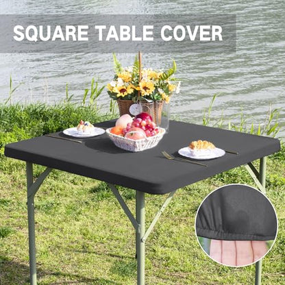 Square Fitted Table Cover Elastic Tablecloth Stretch Spandex Table Top Cover Table Topper Cap for Dining Kitchen Home Party Grey 34X34 Inch - color: Grey, size: 34" x 34" (Square)