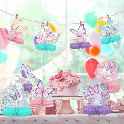 Butterfly Birthday Party Supplies Kit - Butterfly Themed Honeycomb Centerpiece ，Table Decorations for Kids' Butterfly Themed Birthday Party Decorations - style: Butterfly