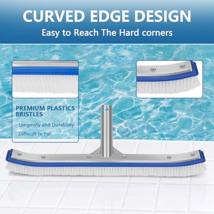 Banax Pool Brush Head, 17.5" Pool Brushes for Cleaning Pool Walls, Curved Ends High-Efficiency Pool Scrub Brush,Premium Nylon Bristles Pool Brush with EZ Clip - color: Nylon Brush