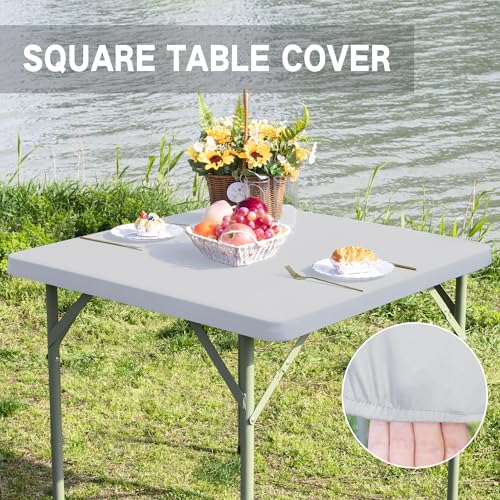 Square Fitted Table Cover Elastic Tablecloth Stretch Spandex Table Topper Cap Cover for Dining Kitchen Home Party Silver 34X34 Inch - color: Silver, size: 34" x 34" (Square)