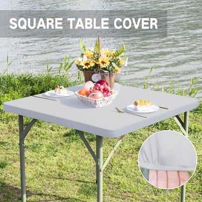 Square Fitted Table Cover Elastic Tablecloth Stretch Spandex Table Topper Cap Cover for Dining Kitchen Home Party Silver 34X34 Inch - color: Silver, size: 34" x 34" (Square)