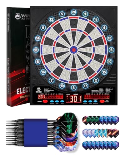 Electronic Dart Board for Adults, Automatic Scoring Digital Dartboard with Voice Guidance, Soft Tip Dart Board for 1-8 Players, LED Player Colors, 34 Games, Family Game Night, Game Room & Man Cave - color: White-Black