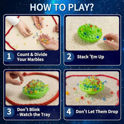 UFO Marble Balance Game, 60 Colorful Marbles Toy for Kids Family Stacking Challenge, Party Game with Storage Case for Children Over 96 Months (UFO Marble Balance Game)