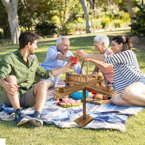 Ring Toss Game, Ring and Hook Game, Patio Games, Ring toss Game for Adults,Games for Adults Party,Handmade Wooden Interactive Game Home and Party Fun, Yellow-Brown - style: M