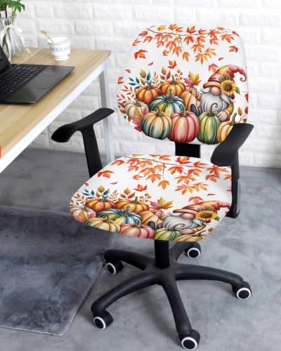 Savannan Office Chair Cover, Thanksgiving Pumpkin Gnome Protective Stretch Elastic Universal Cover for Desk Task Chair,Computer Rotating Chair 1 Pcs Fall Orange Maple Leaf Watercolor