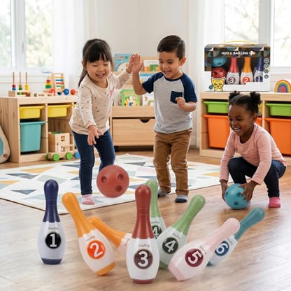 Bowling Pins, 6 Plastic Bowling Pins & 2 Balls, Kids Set - Indoor Interactive Toddler Game, Medium Size. - color: Medium