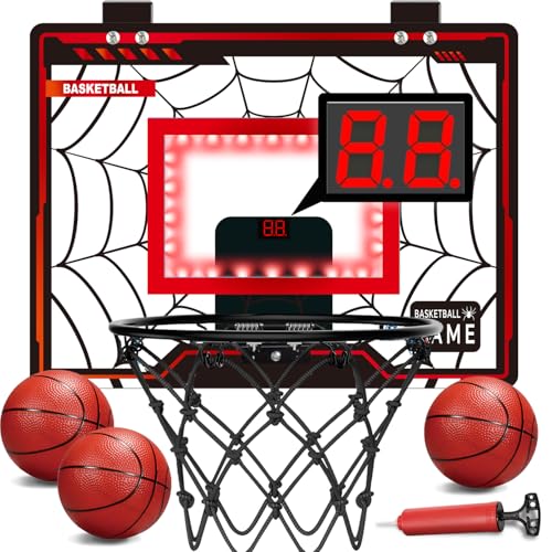 Toys for Ages 8-13, Basketball Hoop Indoor, Mini Basketball Hoop for Boys and Adults with Cool LED Lights Boys Gifts Basketball Toys Gifts Room Accessories for Teen Boy 8 9 10 11 12