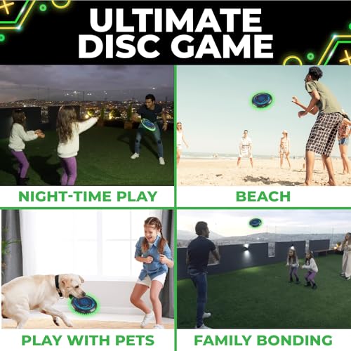 Toysery LED Light Up Fresbee - Glow in The Dark Fresbee for Kids and Adults, Flying Disc Adventure for Day and Night - Easy to Use Ideal for Camping Game - color: Green