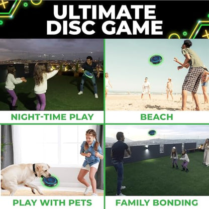 Toysery LED Light Up Fresbee - Glow in The Dark Fresbee for Kids and Adults, Flying Disc Adventure for Day and Night - Easy to Use Ideal for Camping Game - color: Green