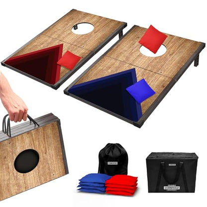 Portable Cornhole Board Set 24"x15", Foldable Wooden Travel Size Corn Hole Game Sets
