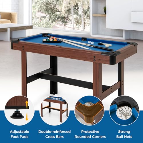 GYMAX Pool Table, 48 Inch Wooden Billiard Tables with 16 Balls, 2 Cue Sticks, 2 Chalks and Brush, Snooker Table Mini Pool Table for Kids, Family, Party - color: Blue