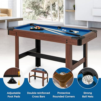 GYMAX Pool Table, 48 Inch Wooden Billiard Tables with 16 Balls, 2 Cue Sticks, 2 Chalks and Brush, Snooker Table Mini Pool Table for Kids, Family, Party - color: Blue