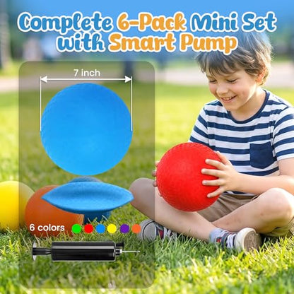 Amor Present 6PCS Playground Ball, 7 Inch Inflatable Kickballs with Pump, Rainbow Rubber Dodgeball for Kids Beach Toy Sports Games Indoor Outdoor Pool Party - size: Medium