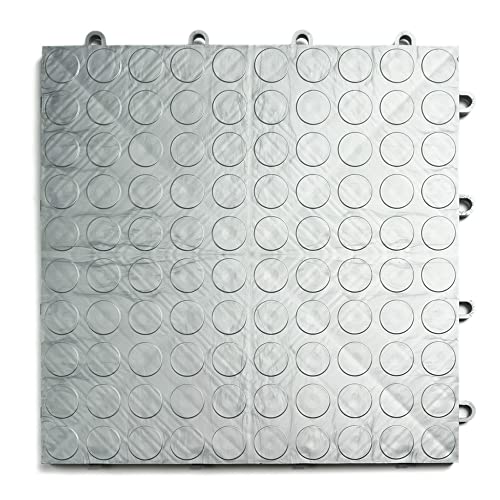 Big Floors GarageDeck Garage Floor Tiles, Interlocking Garage Flooring, Coin Pattern Non-Slip Heavy-Duty Copolymer Modular Tile (Alloy, 24 Pack of 12 x 12" Tiles, 24 Sq Ft) - color: Alloy, size: 24 Pack