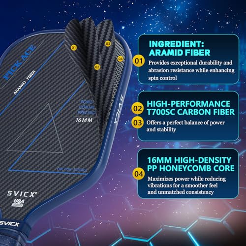 Carbon Fiber Pickleball Paddle 16mm – Professional Pickleball Paddles with Superior Control, Power & Spin – Extended Handle for Two-Handed Grip, USAPA Approved - color: Navy Blue