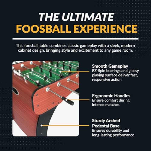Hathaway Metropolitan 54 inch Foosball Table Adult Size for Family Game Rooms - With Smooth Playfield, Dual Abacus Scoring, Weighted Players, Sturdy Leg Levelers & 2 Foosballs - Cherry Finish