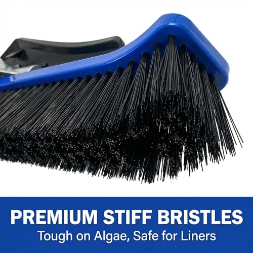 17.5" Pool Brush Head, Curved Swimming Pool Cleaning Brush with Reinforced Aluminum Back & Nylon Bristles, Heavy Duty Scrubber for Pool Walls Tiles Floors, Blue - color: Blue