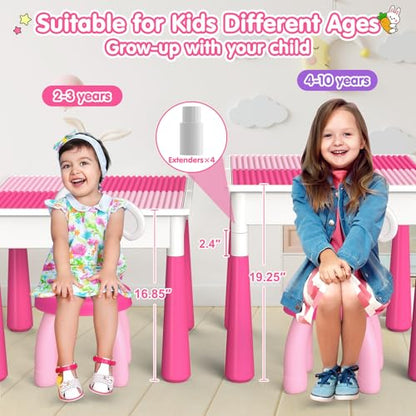 OCATO Kids Toddler Table and Chair Set: Water Table Activity Tables with 152Pcs Large Marble Run Building Blocks 2 Rabbit Chairs Storage All in One Play Sensory Sand Tables 3-6 Year Old Girl Toy Gift - color: Pink