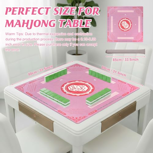 Mahjong Mat with Rules for Table, American Mahjong Table Mats Multi Purpose Anti Slip Noise Reduction Game Table Cover for Poker Card Dominoes Board Tile Games (Pink)