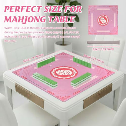 Mahjong Mat with Rules for Table, American Mahjong Table Mats Multi Purpose Anti Slip Noise Reduction Game Table Cover for Poker Card Dominoes Board Tile Games (Pink)