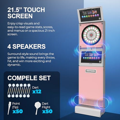 EDmini Electronic Digital Standing Coin Operated Commercial Soft Tip Dartboard Machine with Touch Screen, Party Games, Slim, for Bars, Clubs, Home (Up to 8 Players) - style: Brown