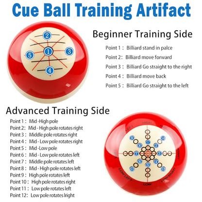 Billiards 2-1/4" Practice Cue Ball with Black PU Case for 6 Red Dots & American Eight Ball - color: Training Artifact