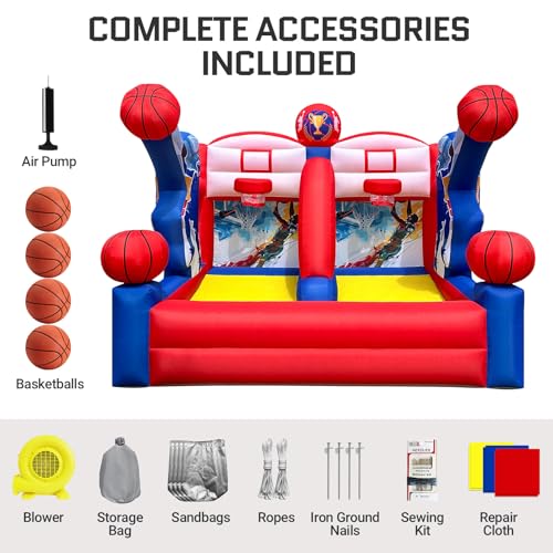 OZIS Inflatable Basketball Hoop Shoot Game, Interactive Inflatable Party Basketball Game Portable with 4 Balls & Blower Easy Set-Up Ideal for Outdoors Parties, Sports Events, Backyard Play