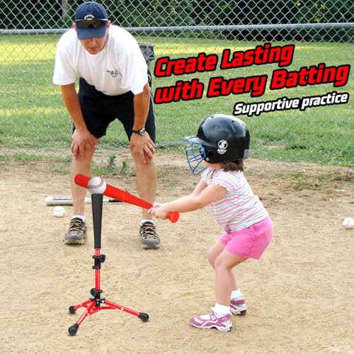 BaseGoal Baseball Tee for Kids,Youth Stand Set,Teeball Set,Youth Baseball,Softball Batting Tee Set,Easy Adjustable Height - style: Red-a