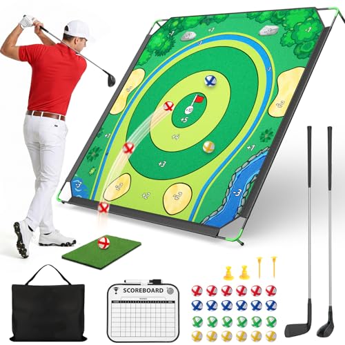 IGRL Golf Chipping Game Set, 71 X 71 in Large Golf Practice Mat with 2 Adjustable Clubs, Hitting Mat, 24 Sticky Balls, 2 Golf Tees, Scoreboard & Carry Bag, Indoor Outdoor Training Game for Adults