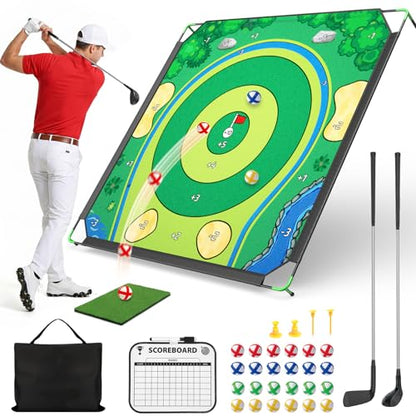 IGRL Golf Chipping Game Set, 71 X 71 in Large Golf Practice Mat with 2 Adjustable Clubs, Hitting Mat, 24 Sticky Balls, 2 Golf Tees, Scoreboard & Carry Bag, Indoor Outdoor Training Game for Adults