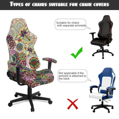 Dragonfly Print Gaming Chair Covers Slipcovers Bohemian Mandala Flower Print Game Chair Cover with Armrest Covers Skin Friendly Breathable - color: Multi - Dragonfly Bohemian Mandala Flower