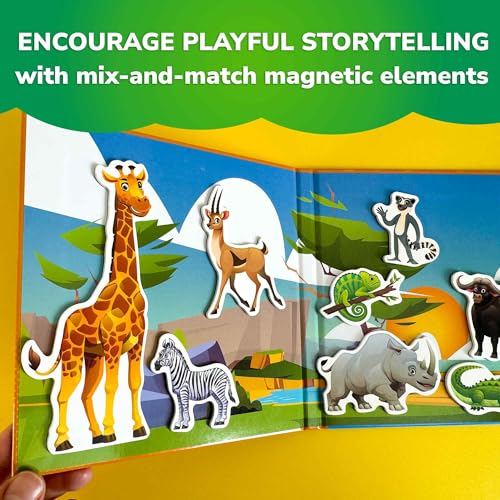 QUOKKA Travel Magnetic Puzzles for Toddlers 1-3 – 20+Pcs Africa Game with Extra-Long Play Book – Fun Travel Game Toy for Kids Ages 3-5 – Strong Magnets for Car Activities – Fun Toddler Puzzle Ages 2-4 - color: 03. Africa