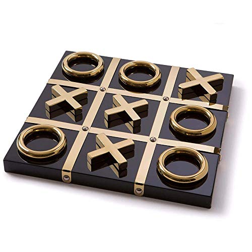 Modern Tic Tac Toe for Home Decoration, Gold and Black Hand Crafted with Black Wood and Gold Color Stainless Steel, Decorative Tic Tac Toe, Table Top Decoration, X/O Board - color: Black Wooden