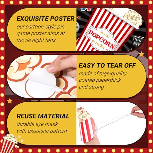 Faccito Movie Night Party Pin The Popcorn on The Box Large Poster with 24 Popcorn Stickers Blindfold Carnival Set for Movie Theater Carnival Birthday Party Decoration Activities Supplies - style: Movie