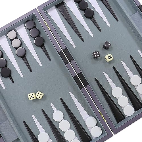 Backgammon Set - Classic Board Game with Premium PU Leather Case - Portable Travel Strategy Backgammon Game Set for Adults, Kids Family Game Night, Vacation & Gifts (15inch Medium, Gray) - color: Gray, style: 15inch