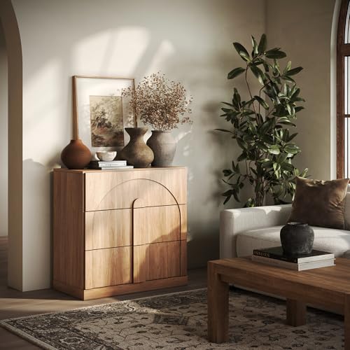 BELLEZE Bookcase with 3 Drawers, Modern Book Shelf with Wide Wooden Handle, Wood Bookshelves for Living Room Office Entryway (Camel) - color: Bijou Camel C, size: 1