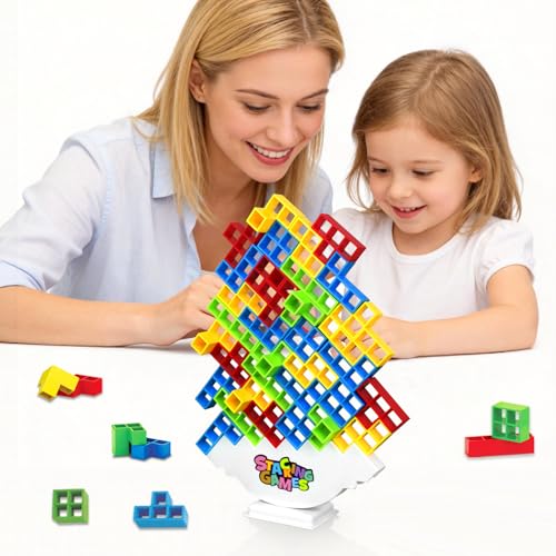 iuuoi 64 PCS Tetra Board Game for Kids and Adults, Balance Stacking Game for 2 Players+ Party, Family and Friends,Tower Stack Team Building Blocks Toy