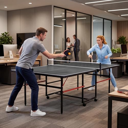 Garvee 8 ft Portable Ping Pong Table, Foldable Indoor Outdoor Table Tennis Set with Net, 2 Paddles and 3 Balls - Professional Game for Adults Teens, Quick Assembly, Single Player Playback Mode