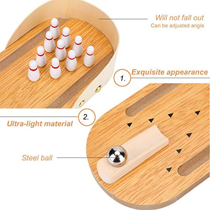 Mini Bowling Game Set Wooden Desktop Bowling Fun Stress Relief Game for Office Adults Wood Metal 11.64 Inch