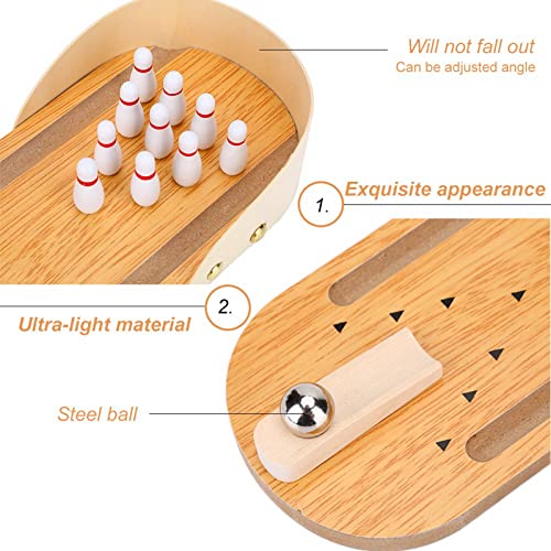 Drfeify Mini Wooden Table Bowling Toy Set Lightweight Desktop Decoration for Kids and Stress Relief, Made of Wood & Metal, Approx. 295 * 100mm Size