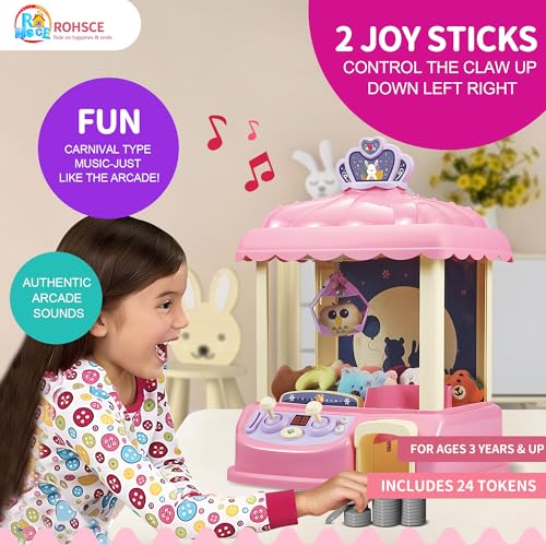 Kids Claw Machine Arcade Toy for Girls Ages 8 to 13 Mini Prize Grabber Candy Dispenser with LED Lights Adjustable Volume USB Powered or Battery Operated Birthday Gift for Kids